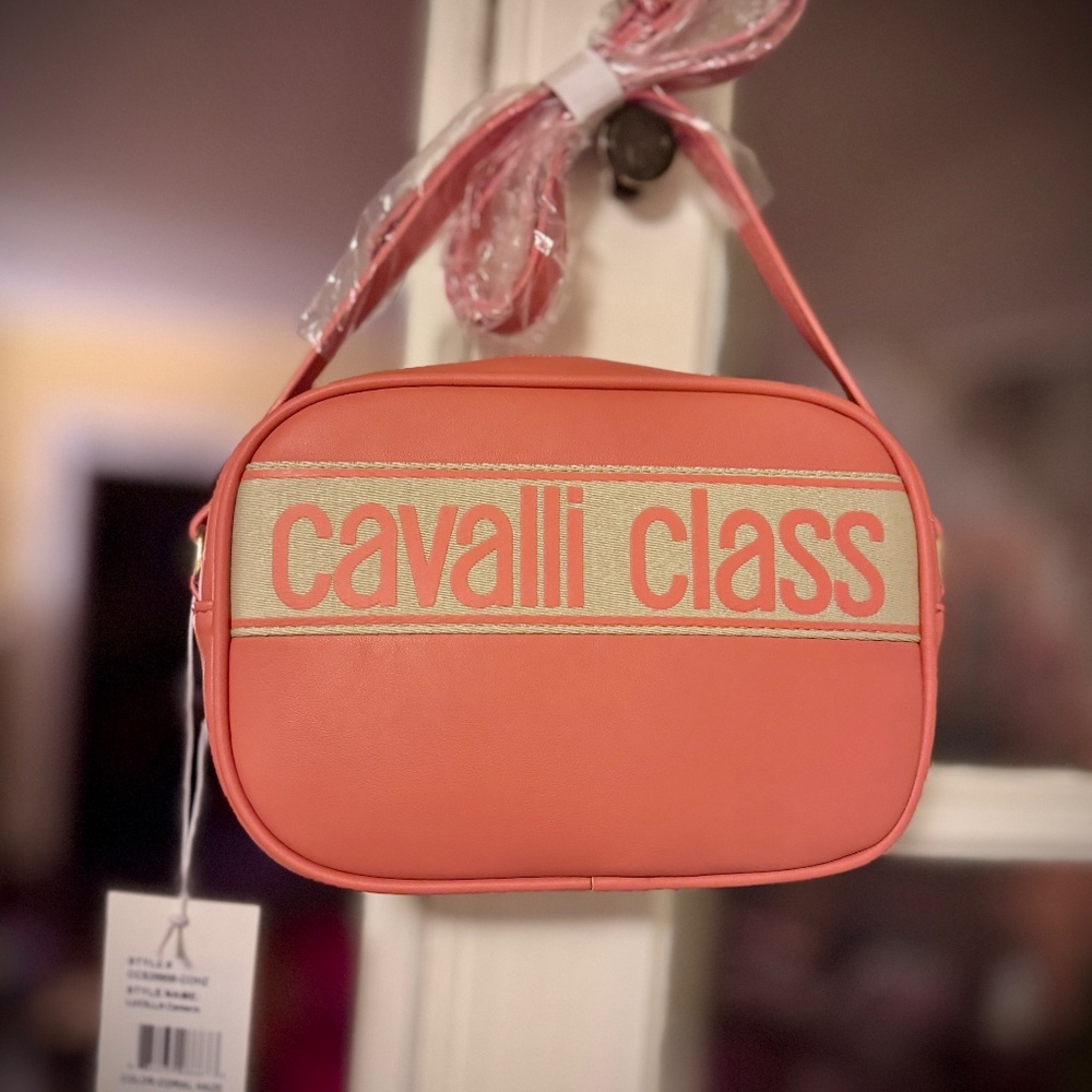 NWT Cavalli Class Peach / Coral Camera CROSSBODY Bag Purse